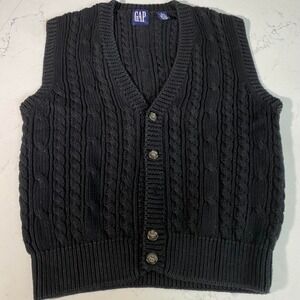 Vintage GAP 90s Cable Knit Sweater Vest XL‎  Black
